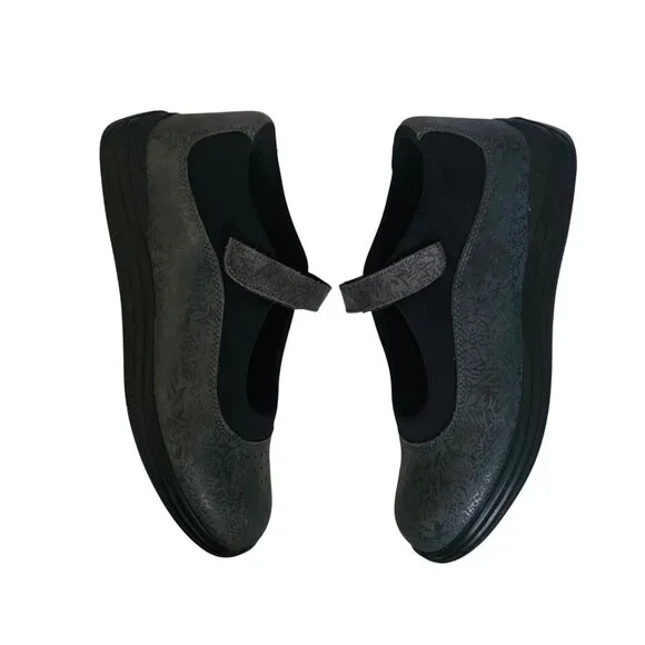 Drew Rose Black Metallic Foil Leather Hook & Loop Mary Jane Shoes Size 9W - Picture 6 of 11